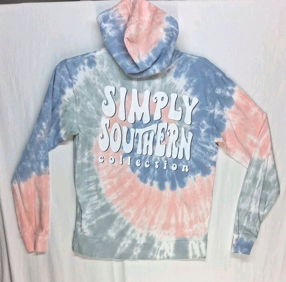 Simply Southern Womens Med Tie-dye Hoodie Long Sleeve T-shirt Fall Pastel